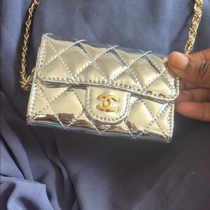 CHANEL Silver and Gold Quilted Clutch